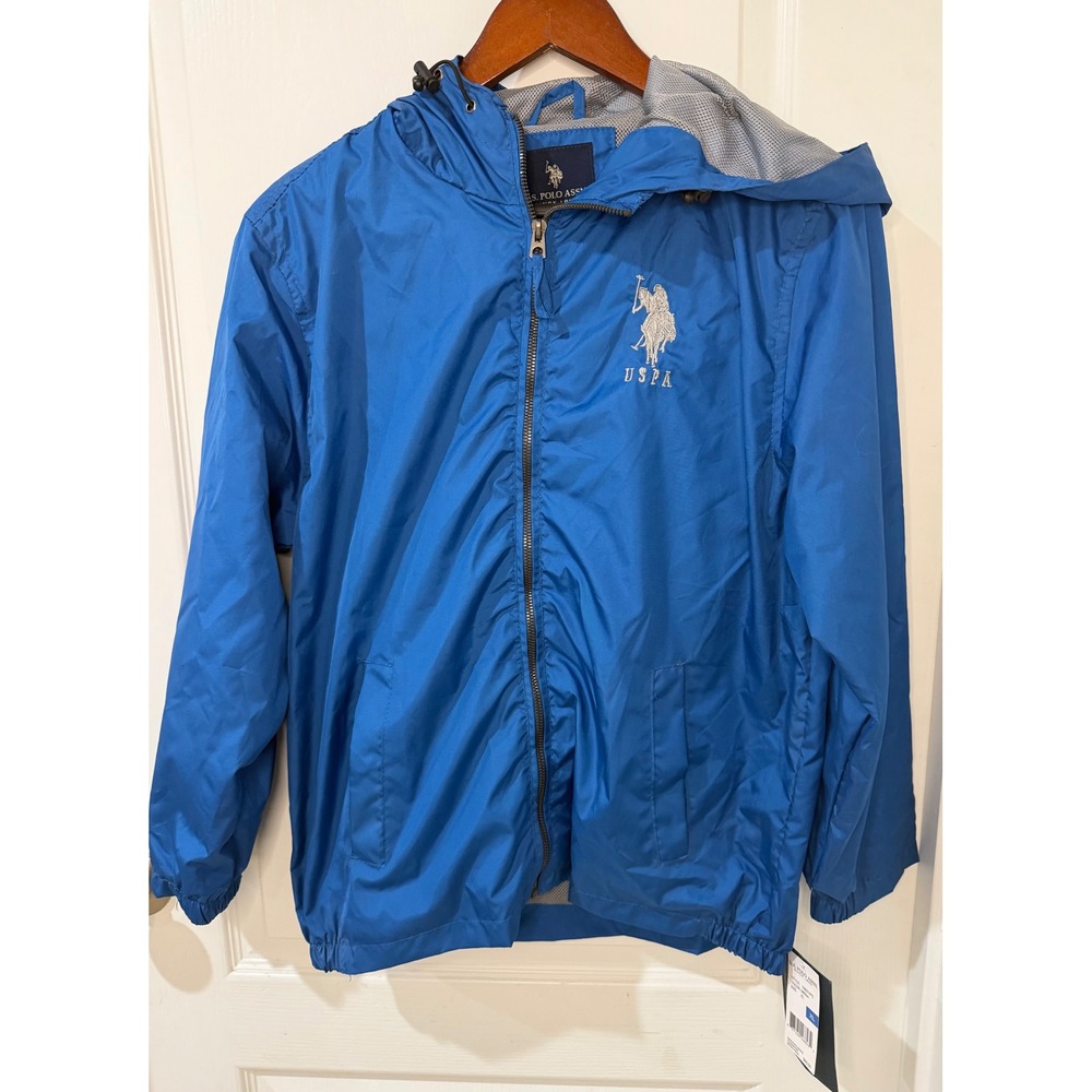 US Polo Assn Boys XL Blue Windbreaker Hooded Jacket NWT 109314P2